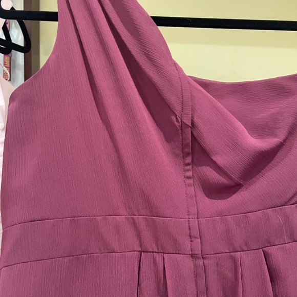 David’s Bridal Maroon One-Shoulder Crinkle Chiffon Dress - Picture 2 of 5